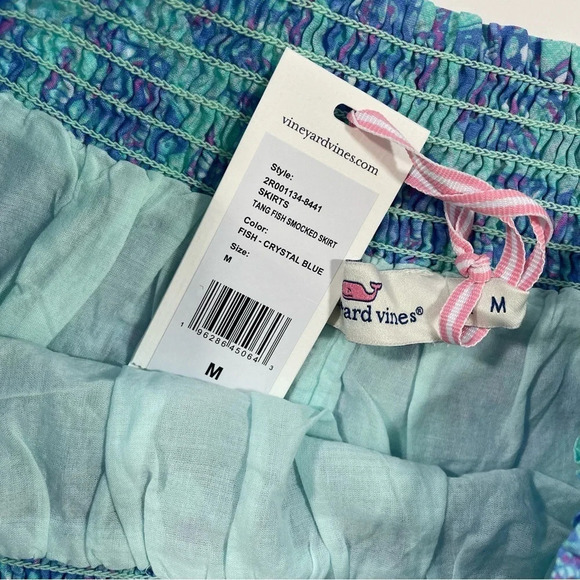 New Vineyard Vines Tang Fish Smocked Skirt Crystal Blue - Picture 4 of 6